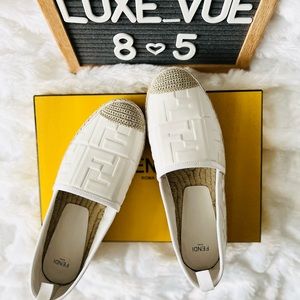 ⛔️SOLD⛔️NIB Fendi FF Logo Leather Espadrille Flats Size 39 White
